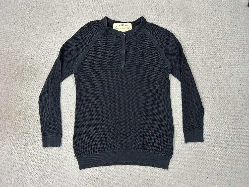 Freeloader Sweater Womens Small Gray Waffle Thermal Knit Henley Raglan Pullover